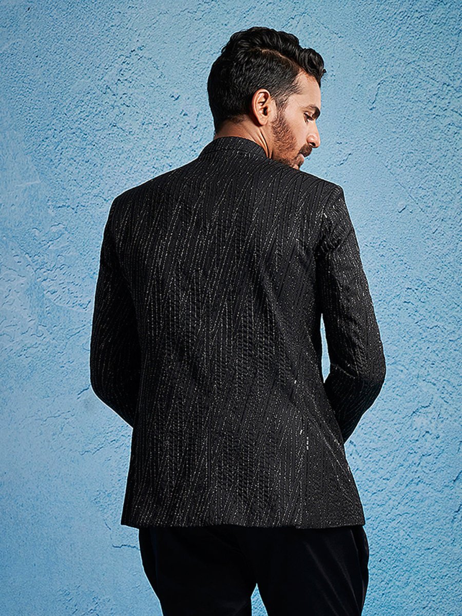Men's Black Sequined Jodhpuri - House of Sarvati LLC
