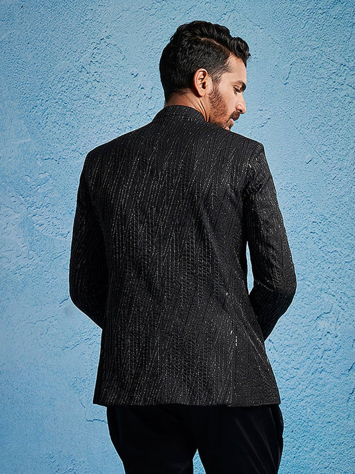 Men's Black Sequined Jodhpuri - House of Sarvati LLC