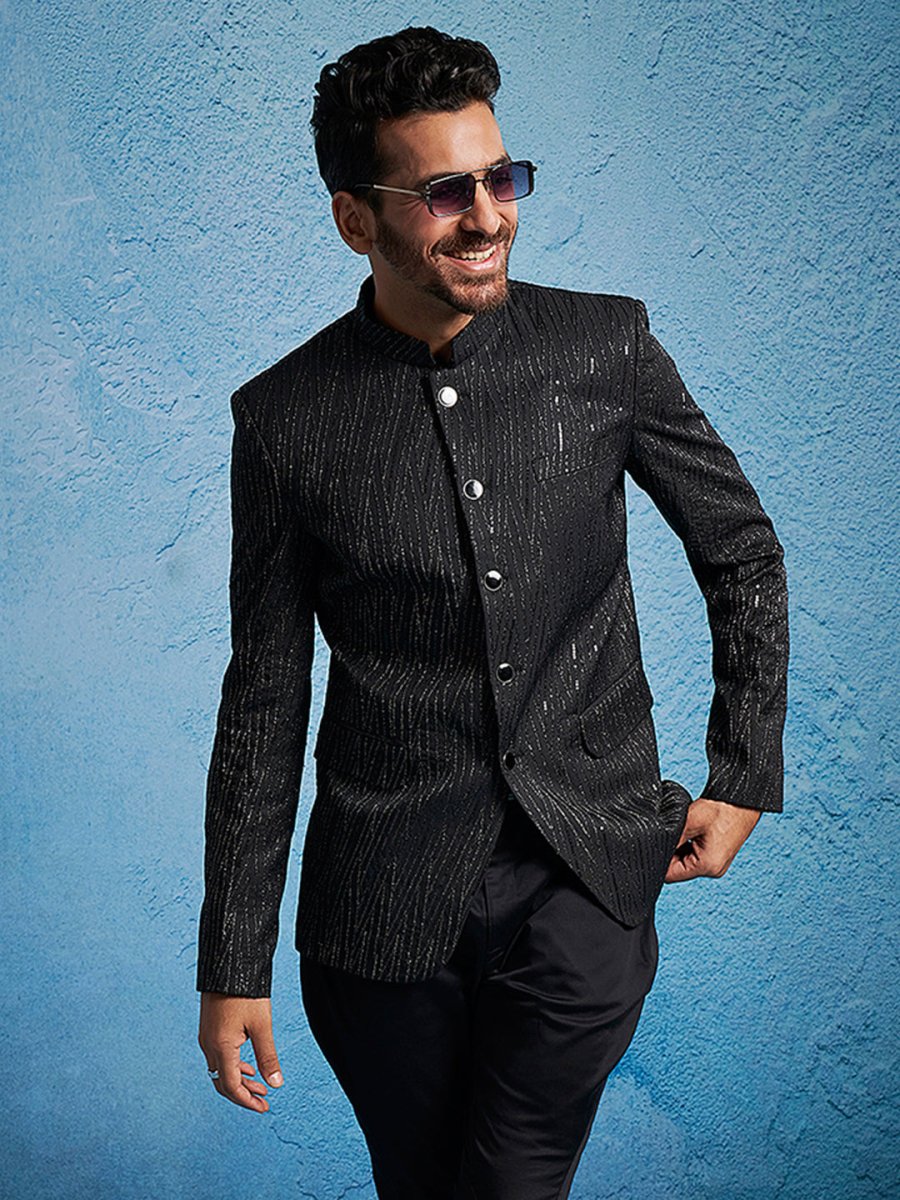 Men's Black Sequined Jodhpuri - House of Sarvati LLC