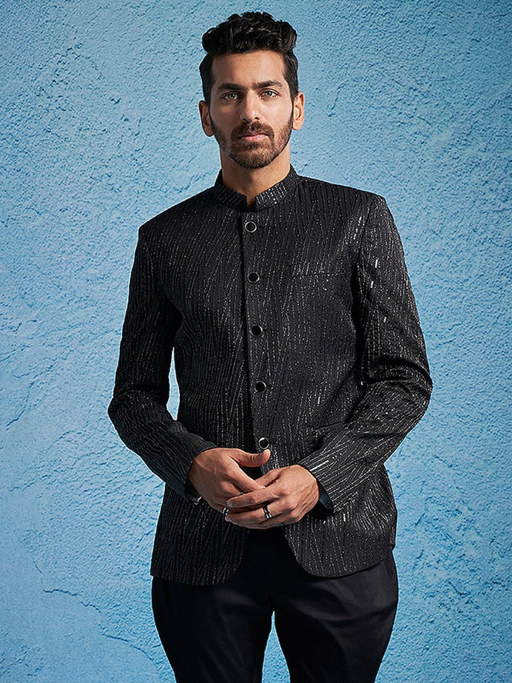 Men's Black Sequined Jodhpuri - House of Sarvati LLC
