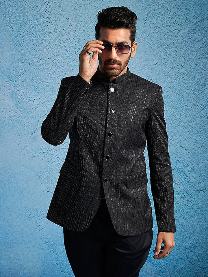 Men's Black Sequined Jodhpuri - House of Sarvati LLC
