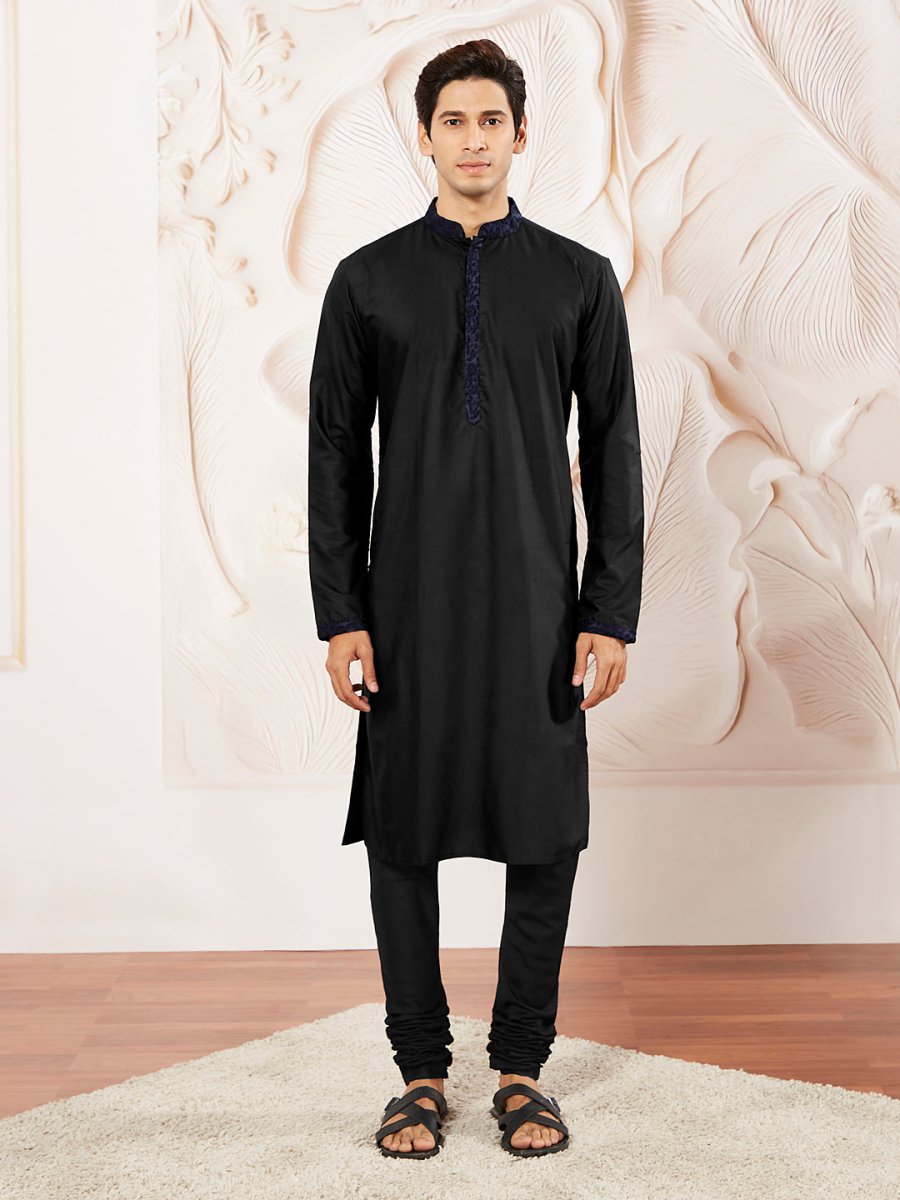 Men's Blue Silk Blend Kurta Pyjama Set – Timeless Elegance - House of Sarvati LLC