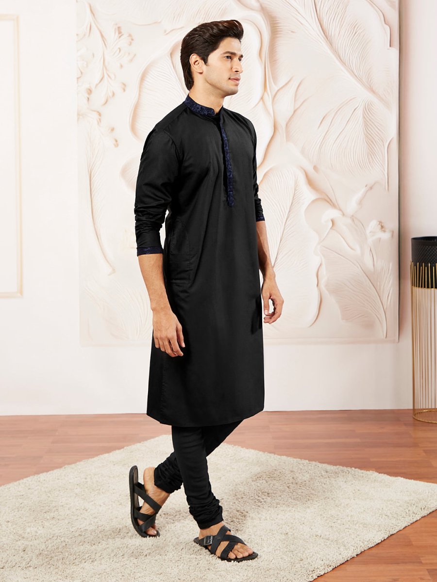 Men's Blue Silk Blend Kurta Pyjama Set – Timeless Elegance - House of Sarvati LLC
