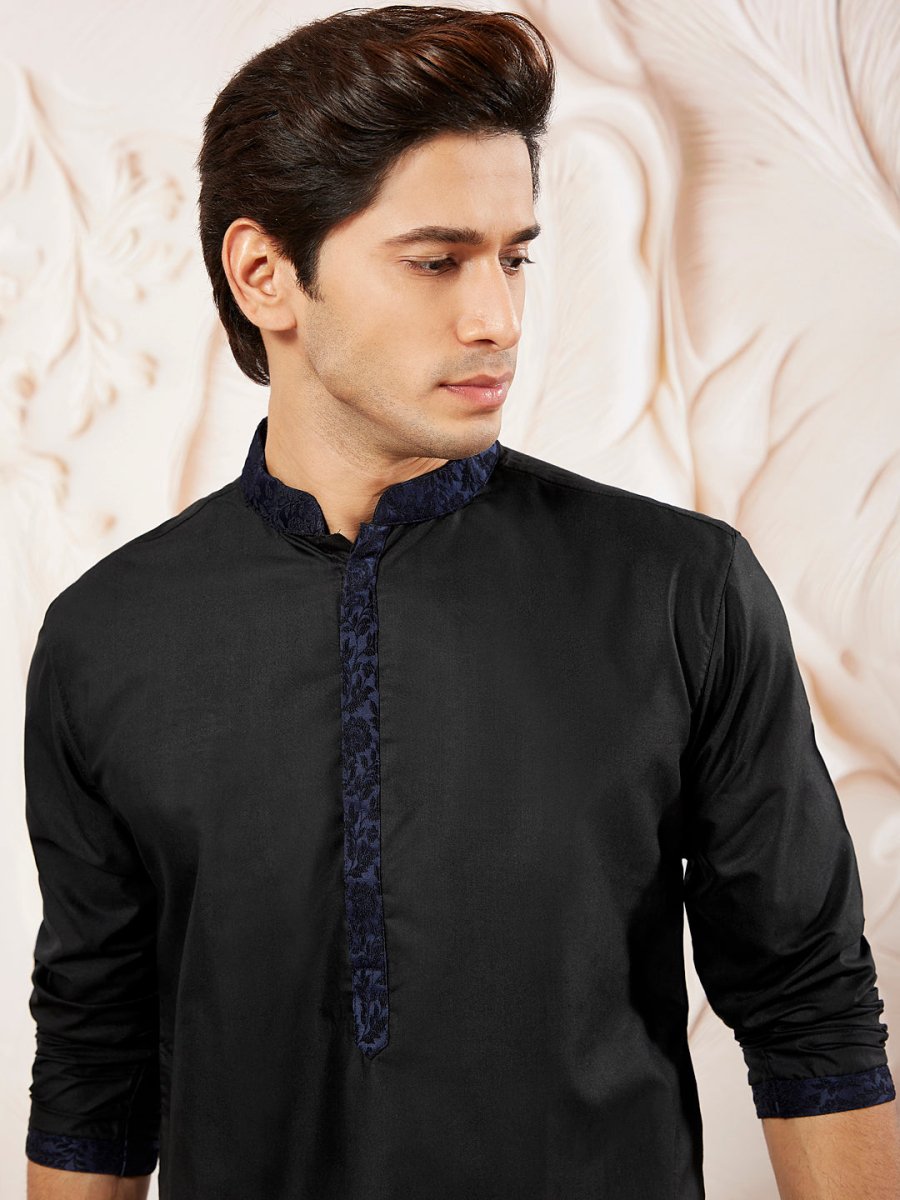 Men's Blue Silk Blend Kurta Pyjama Set – Timeless Elegance - House of Sarvati LLC