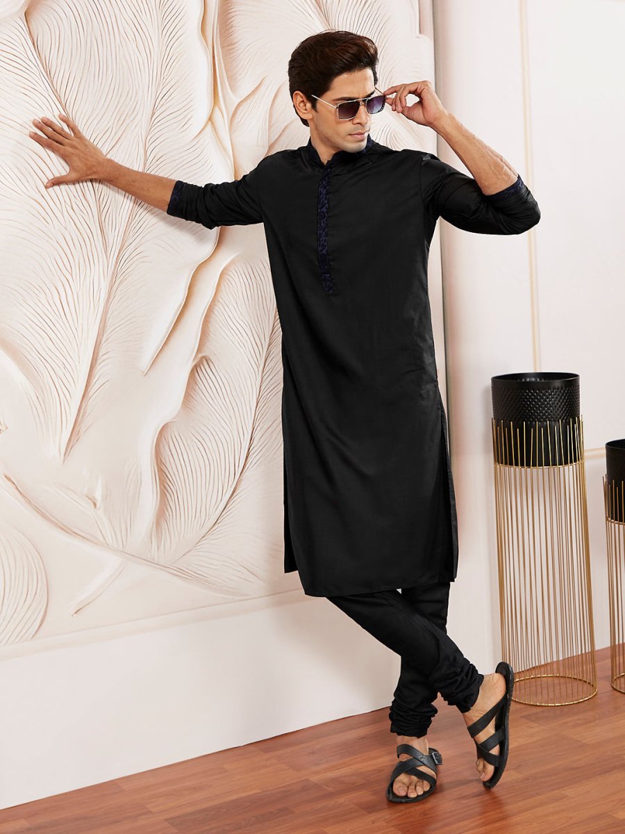 Men's Blue Silk Blend Kurta Pyjama Set – Timeless Elegance - House of Sarvati LLC