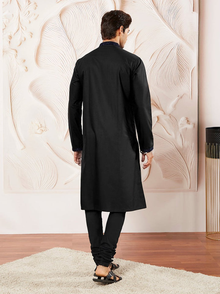 Men's Blue Silk Blend Kurta Pyjama Set – Timeless Elegance - House of Sarvati LLC