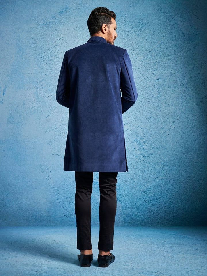 Men's Blue Velvet Sherwani Set - House of Sarvati LLC