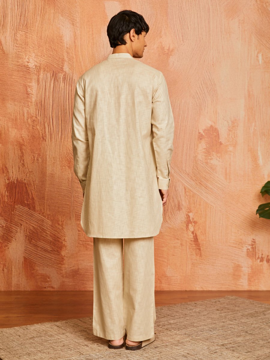 Men's Chiku Cotton Slub Kurta and Pyjama Set - House of Sarvati LLC