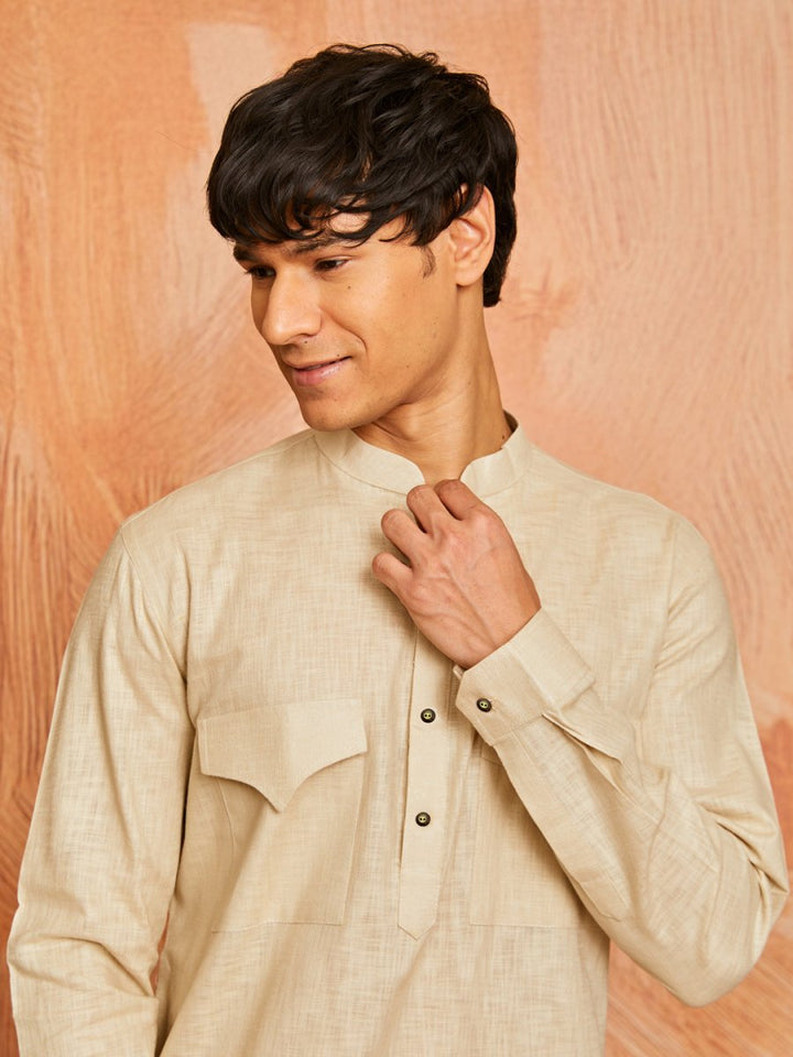 Men's Chiku Cotton Slub Kurta and Pyjama Set - House of Sarvati LLC