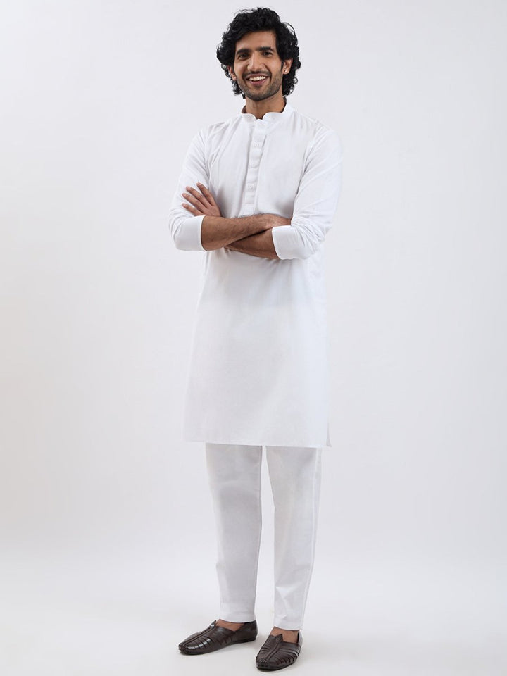 Men's Coffee Brown & White Jacket Kurta Pyjama Set - House of Sarvati LLC