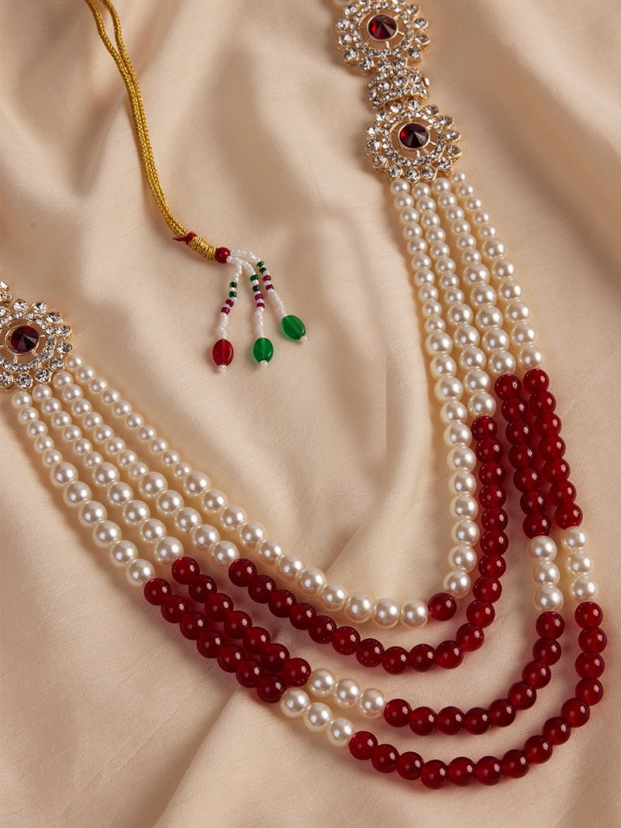 Men's Cream And Maroon - Mala - House of Sarvati LLC