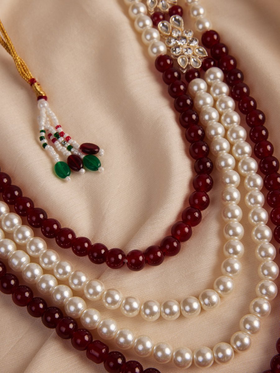 Men's Cream And Maroon - Mala - House of Sarvati LLC