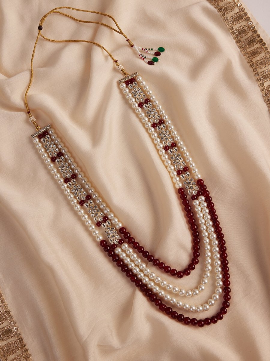Men's Cream And Maroon - Mala - House of Sarvati LLC