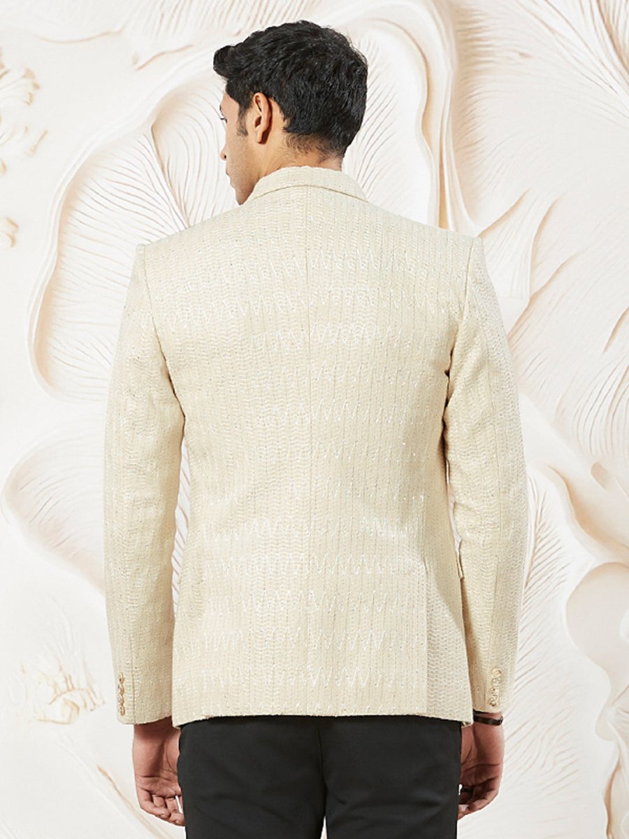 Men's Cream Jute Jodhpuri Blazer - House of Sarvati LLC