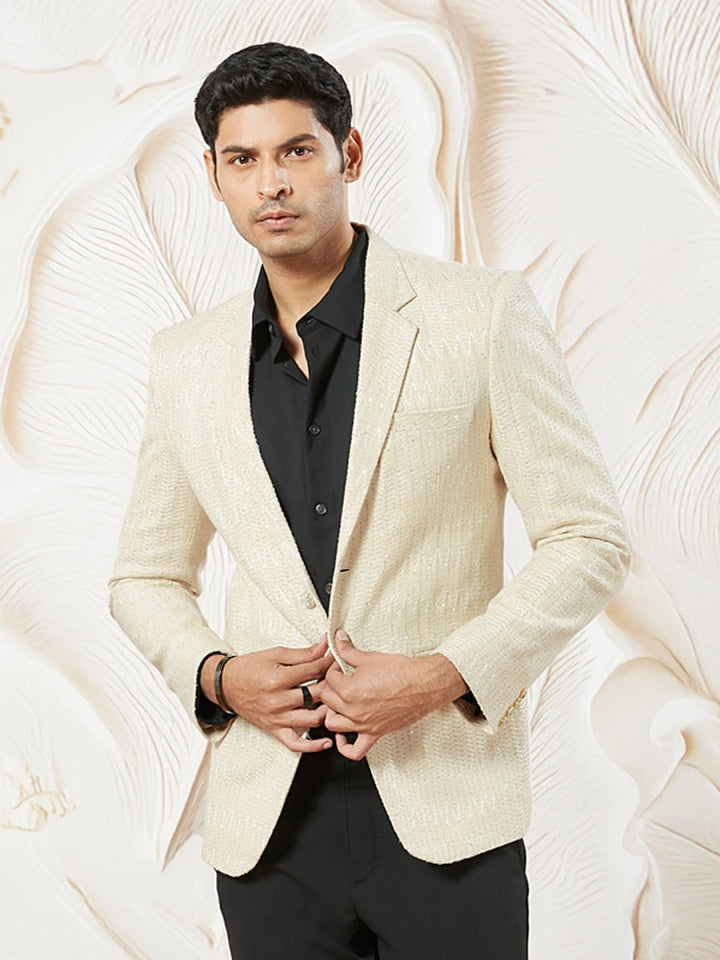 Men's Cream Jute Jodhpuri Blazer - House of Sarvati LLC
