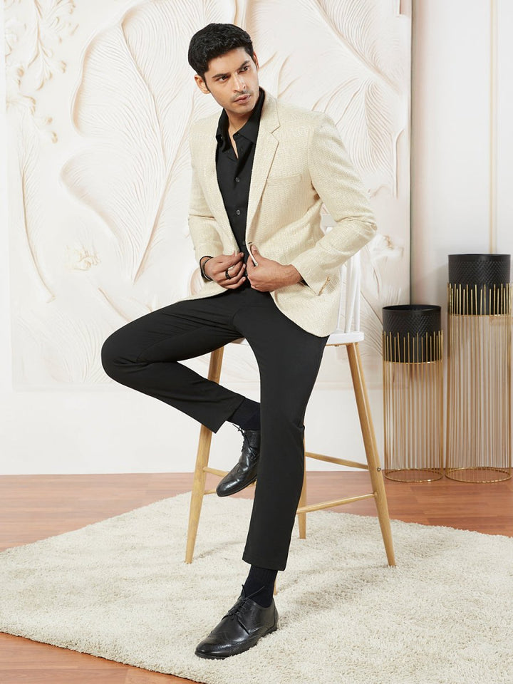 Men's Cream Jute Jodhpuri Blazer - House of Sarvati LLC