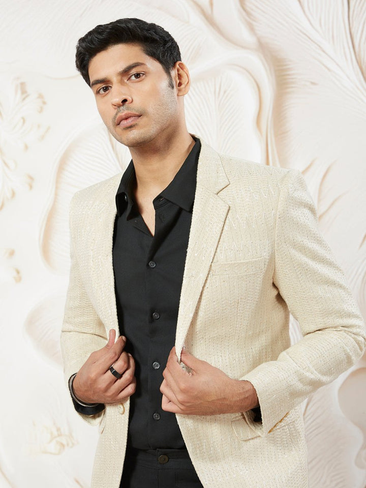 Men's Cream Jute Jodhpuri Blazer - House of Sarvati LLC