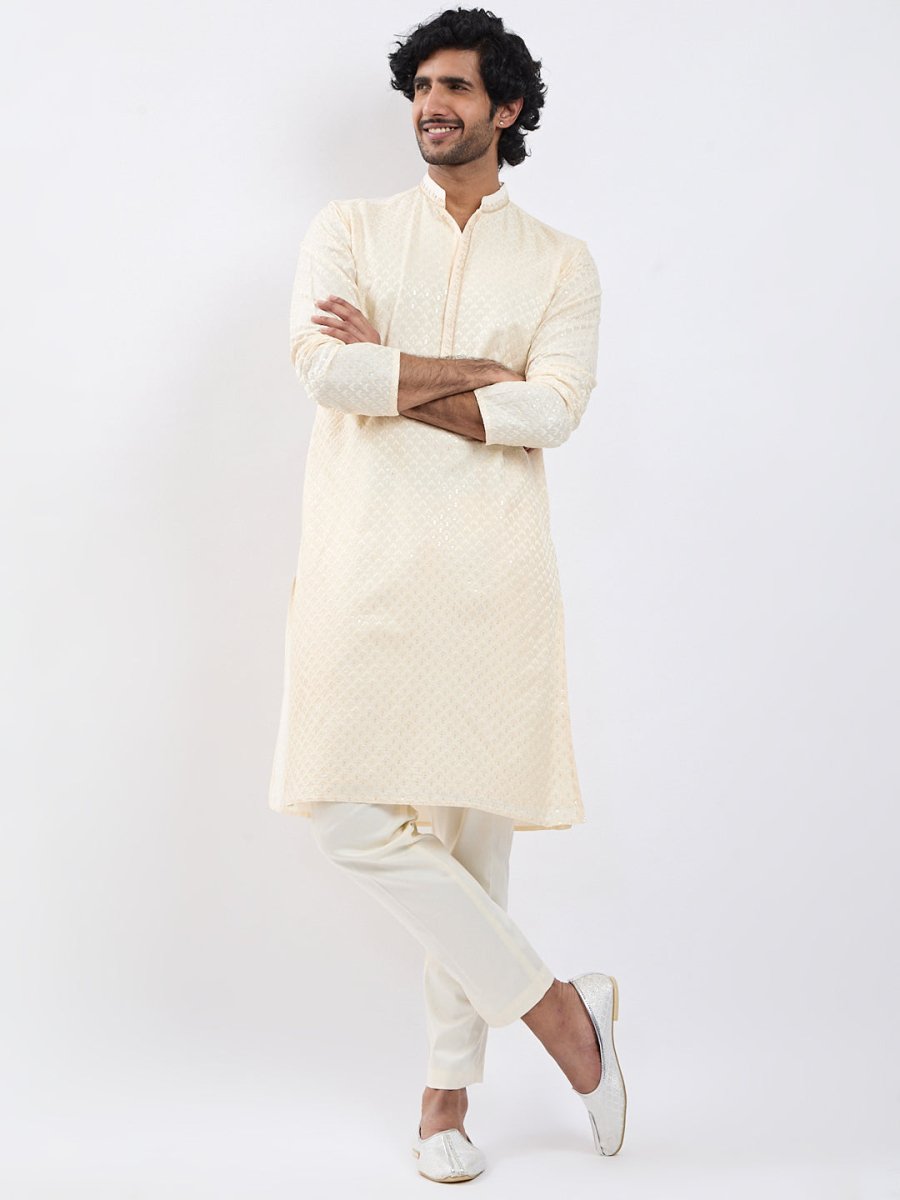 Men's Cream Viscose Kurta – Elegant Festive Ethnic Wear - House of Sarvati LLC