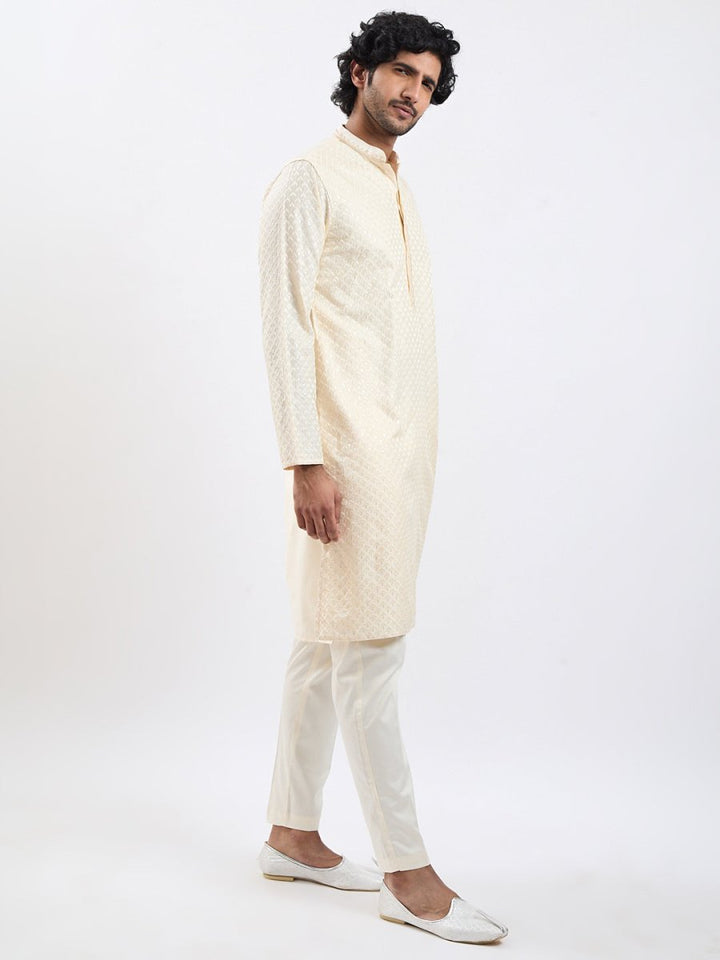 Men's Cream Viscose Kurta – Elegant Festive Ethnic Wear - House of Sarvati LLC