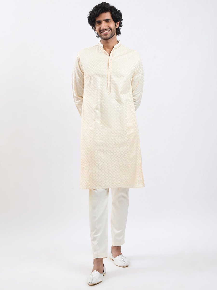 Men's Cream Viscose Kurta – Elegant Festive Ethnic Wear - House of Sarvati LLC