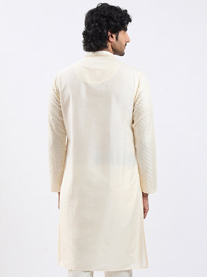 Men's Cream Viscose Kurta – Timeless Ethnic Elegance - House of Sarvati LLC