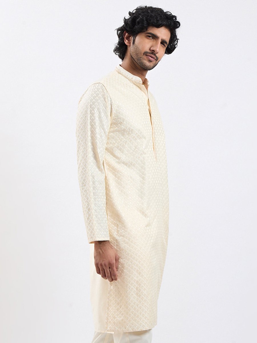 Men's Cream Viscose Kurta – Timeless Ethnic Elegance - House of Sarvati LLC