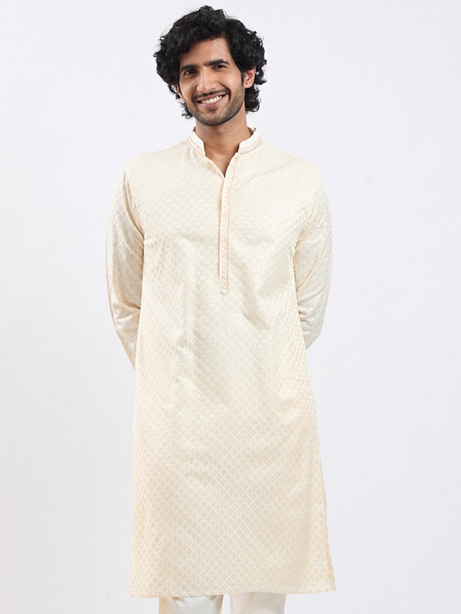 Men's Cream Viscose Kurta – Timeless Ethnic Elegance - House of Sarvati LLC