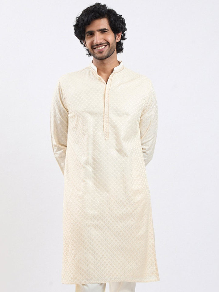 Men's Cream Viscose Kurta – Timeless Ethnic Elegance - House of Sarvati LLC