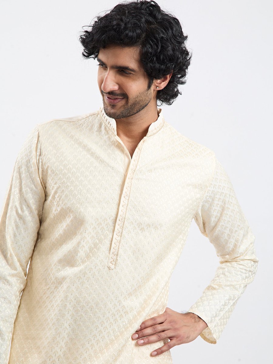 Men's Cream Viscose Kurta – Timeless Ethnic Elegance - House of Sarvati LLC
