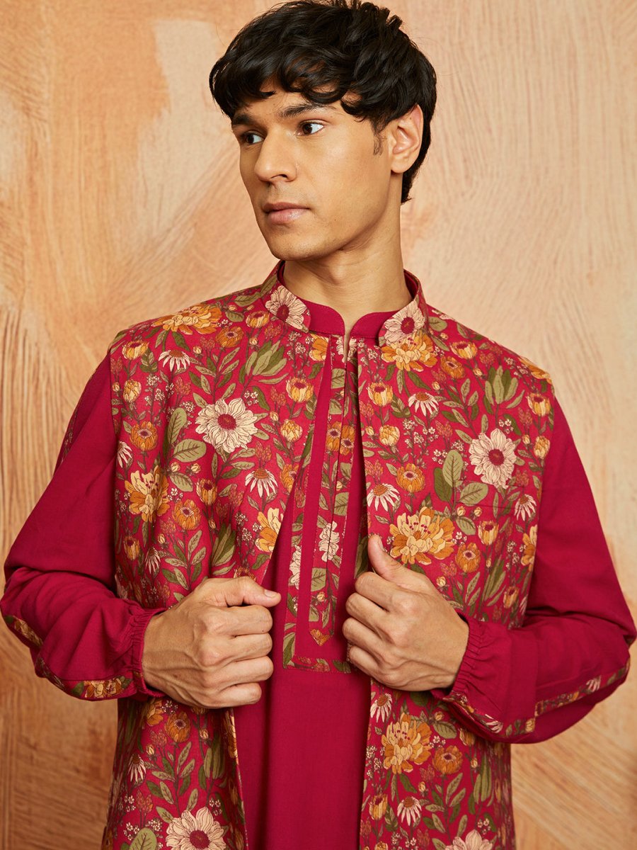 Men's Falsa Cotton Jacket Kurta and Pyjama Set - House of Sarvati LLC