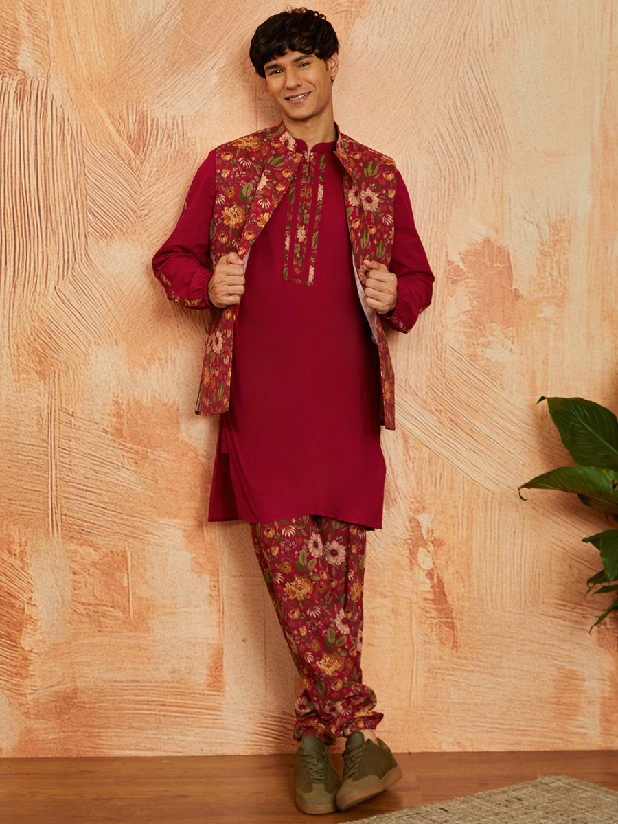Men's Falsa Cotton Jacket Kurta and Pyjama Set - House of Sarvati LLC