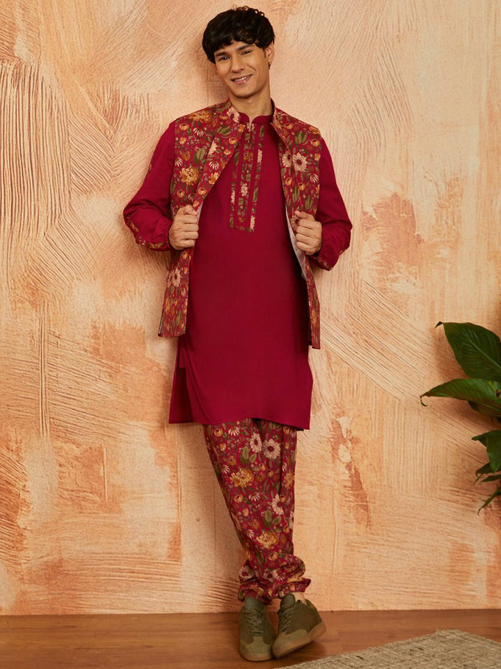 Men's Falsa Cotton Jacket Kurta and Pyjama Set - House of Sarvati LLC
