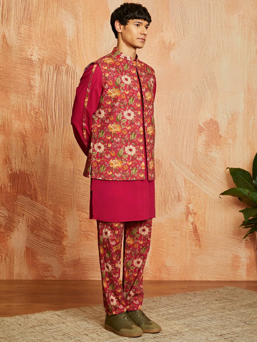 Men's Falsa Cotton Jacket Kurta and Pyjama Set - House of Sarvati LLC