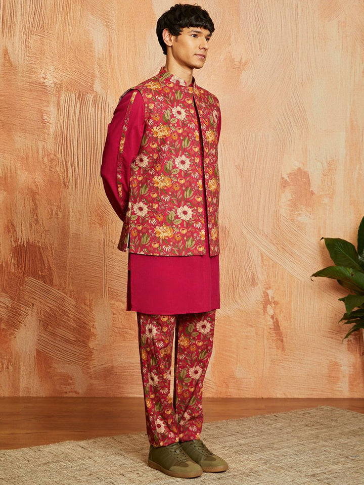 Men's Falsa Cotton Jacket Kurta and Pyjama Set - House of Sarvati LLC