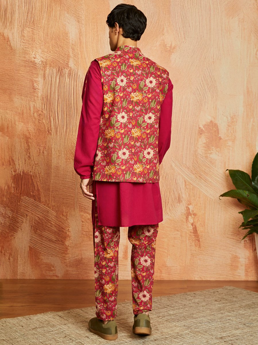 Men's Falsa Cotton Jacket Kurta and Pyjama Set - House of Sarvati LLC