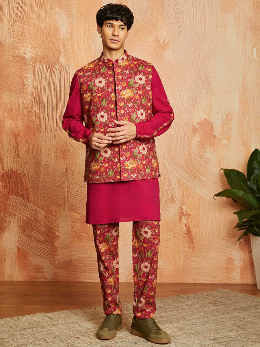Men's Falsa Cotton Jacket Kurta and Pyjama Set - House of Sarvati LLC