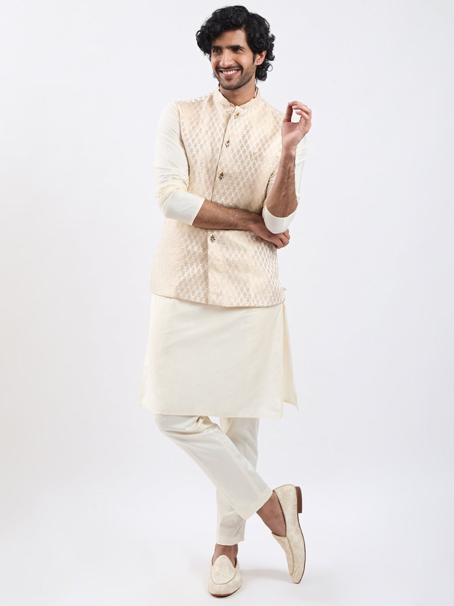 Men's Gold Jacket Kurta and Pant Set - House of Sarvati LLC