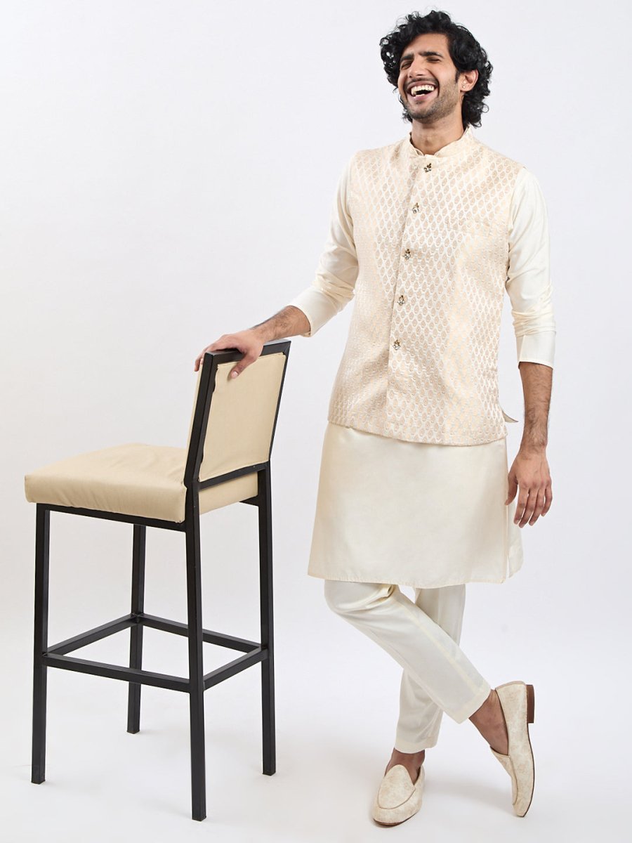 Men's Gold Jacket Kurta and Pant Set - House of Sarvati LLC