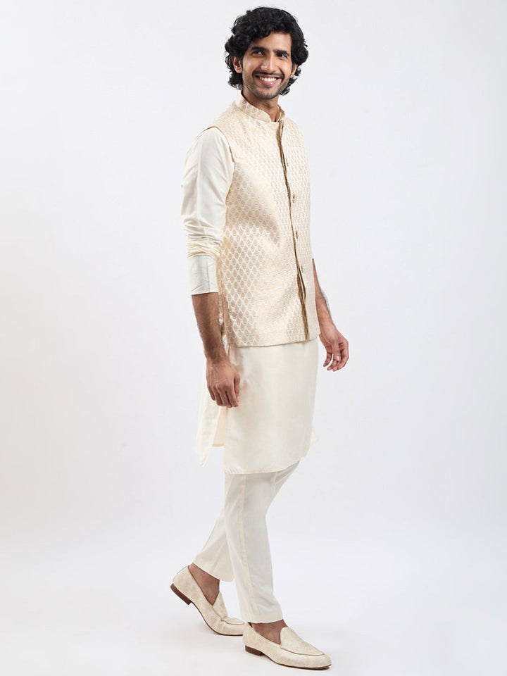 Men's Gold Jacket Kurta and Pant Set - House of Sarvati LLC
