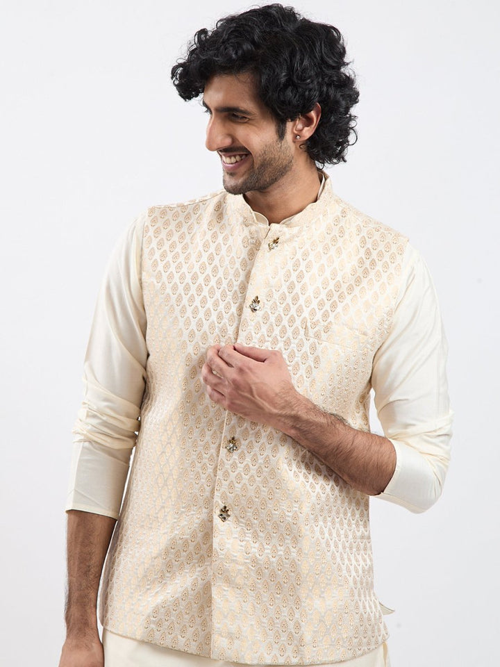 Men's Gold Jacket Kurta and Pant Set - House of Sarvati LLC