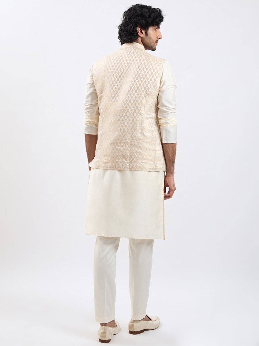 Men's Gold Jacket Kurta and Pant Set - House of Sarvati LLC