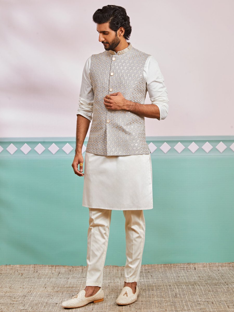 Men's Gray Nehru Jacket - House of Sarvati LLC
