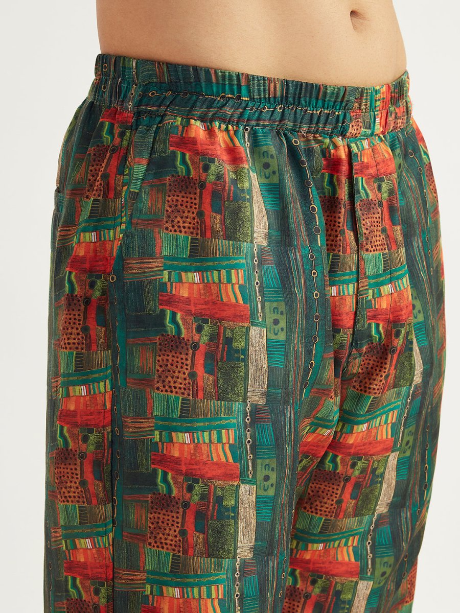 Men's Green Crepe Kurta and Pyjama Set - House of Sarvati LLC