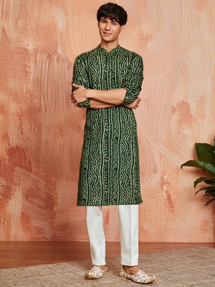 Men's Green Rayon Kurta and Pyjama Set - House of Sarvati LLC