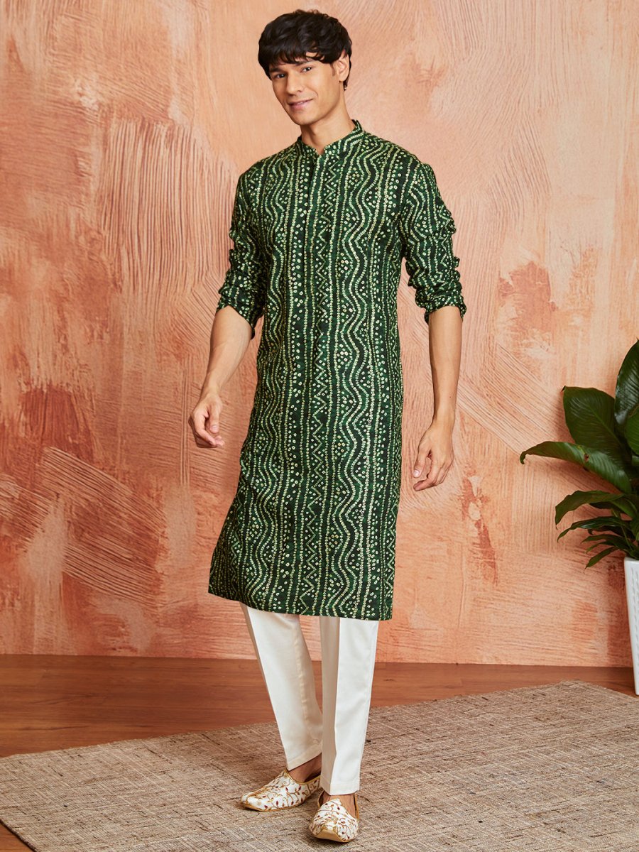 Men's Green Rayon Kurta and Pyjama Set - House of Sarvati LLC