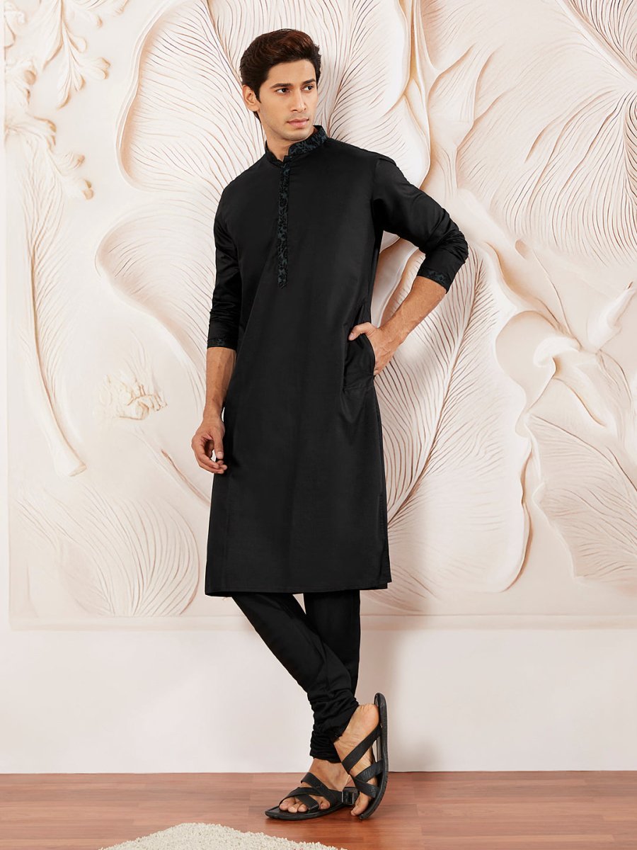 Men's Green Silk Blend Kurta Pyjama Set – Elegant Attire - House of Sarvati LLC