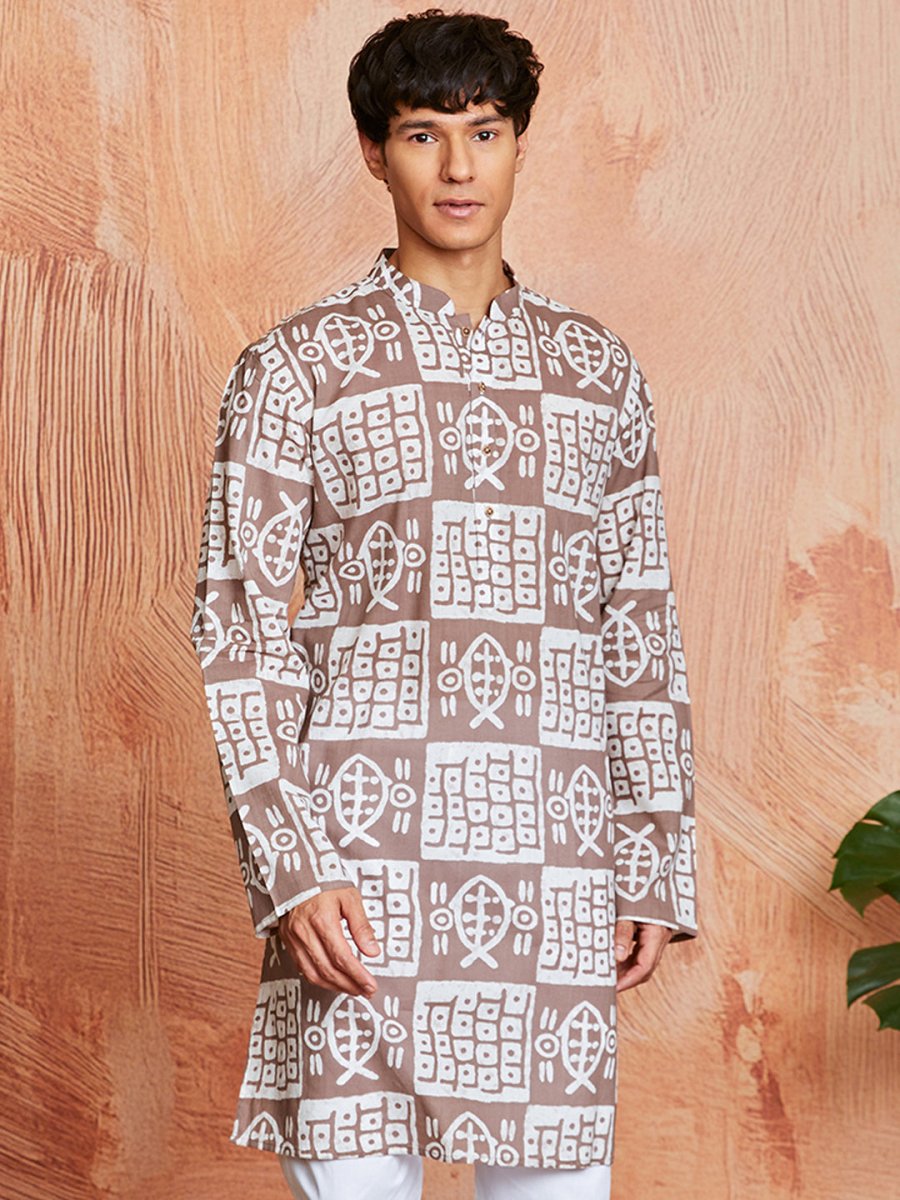 Men's Grey Cotton Kurta - House of Sarvati LLC