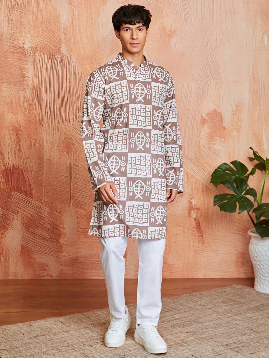 Men's Grey Cotton Kurta and Pyjama Set - House of Sarvati LLC