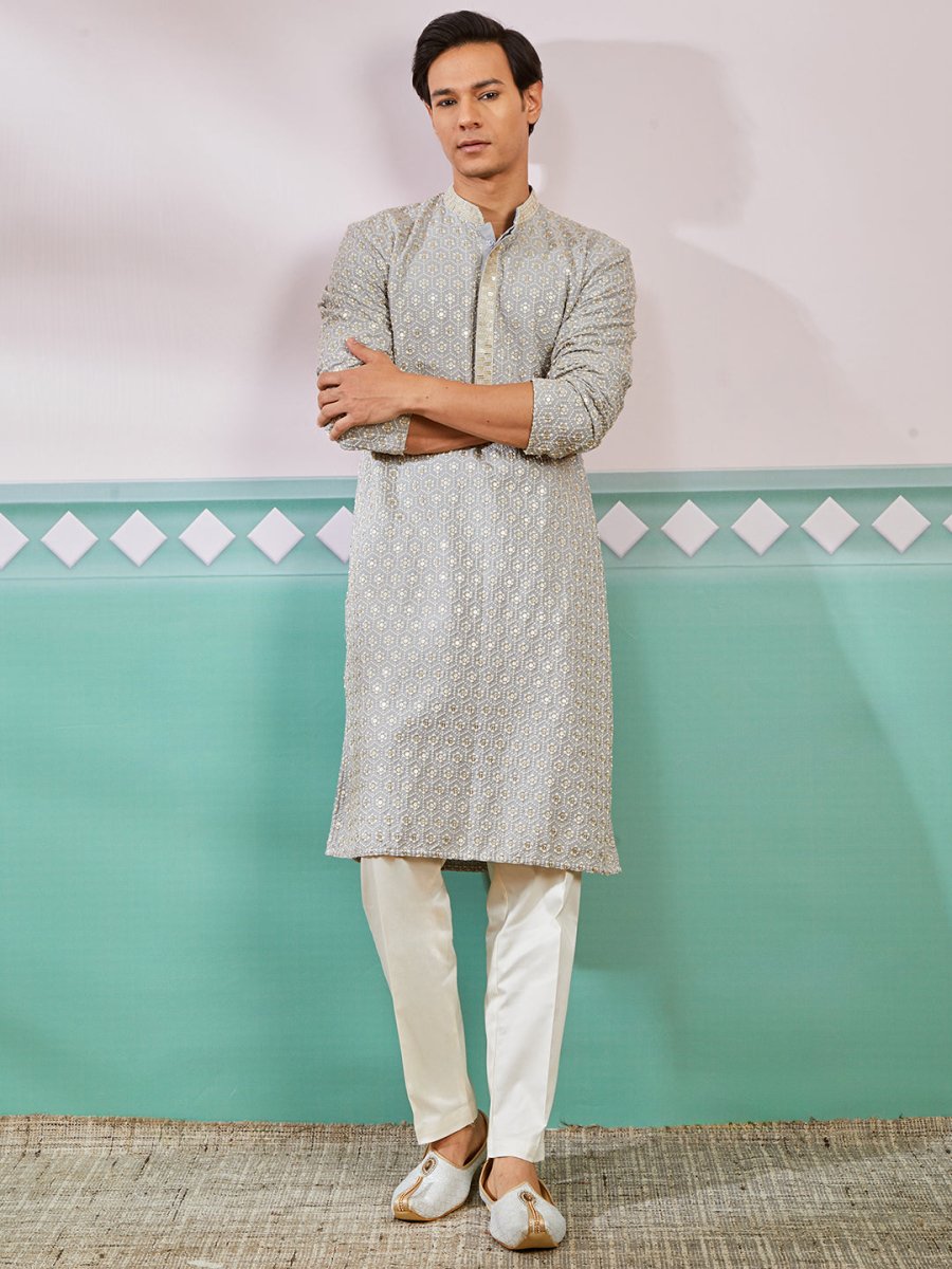Men's Grey Rayon Kurta & Pyjama Set - House of Sarvati LLC