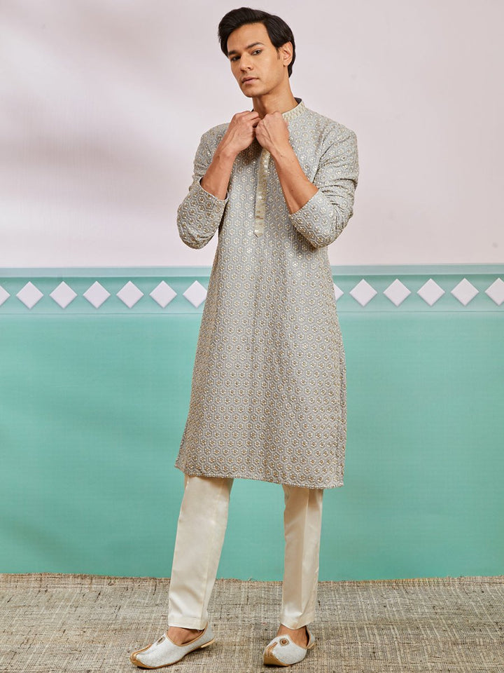 Men's Grey Rayon Kurta & Pyjama Set - House of Sarvati LLC
